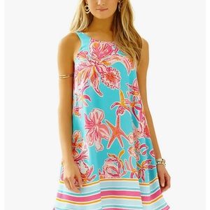 Lilly Pulitzer Wright Sea Blue Via Sunny Engineered Swing Trapeze Dress S